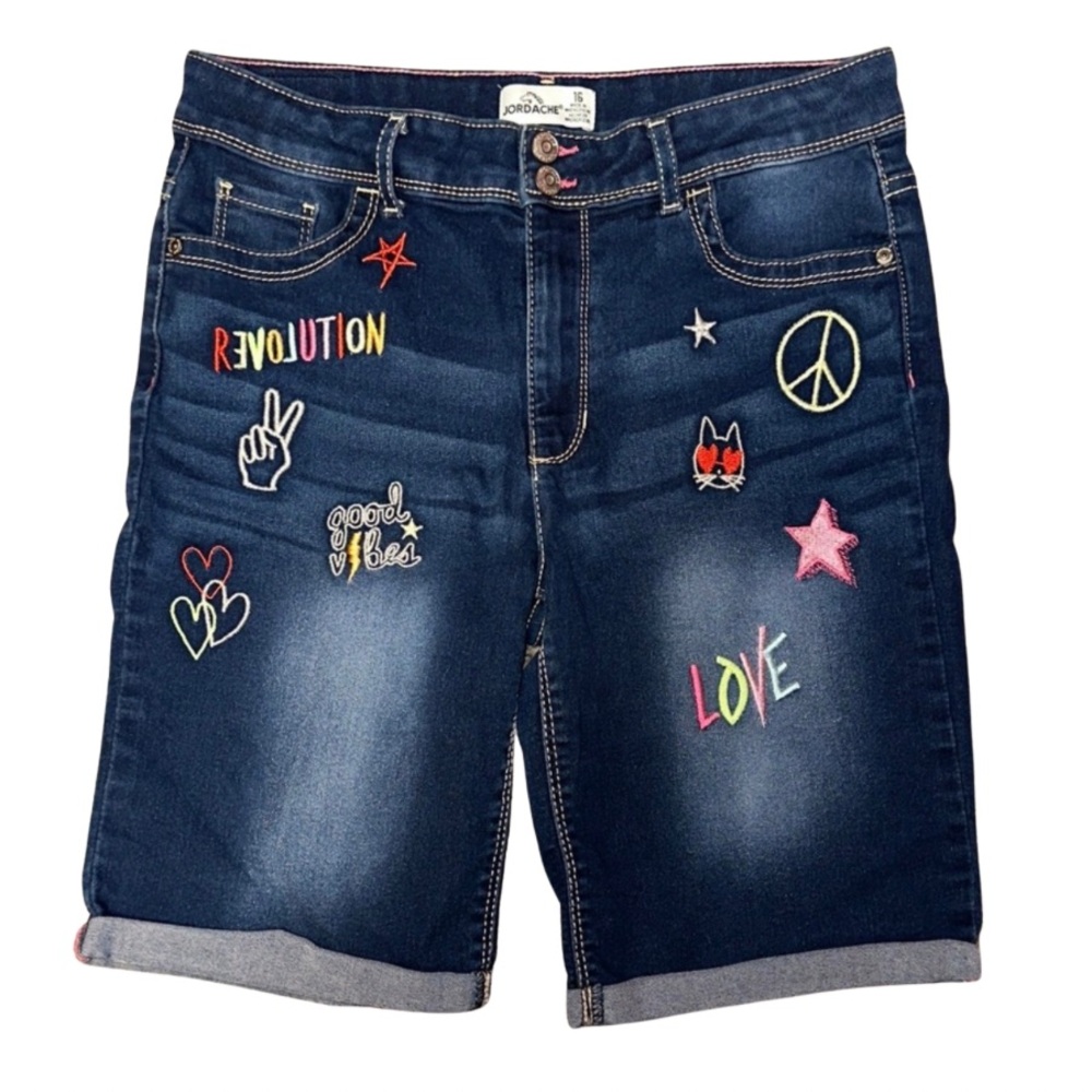 Jordache Women's Dark Blue Embroidered Jean Shorts
